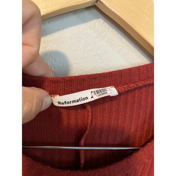 Reformation Jeans Ribbed Stretchy Dress Burnt Orange/Brown SZ S. Made in USA. - Picture 2 of 6